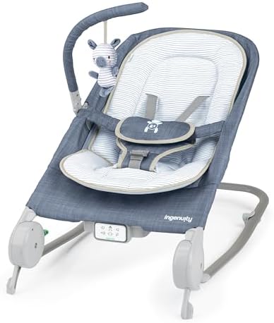 Gas Relief and Anti-Colic Baby Bouncer Seat and Rocker, Chambray Blue